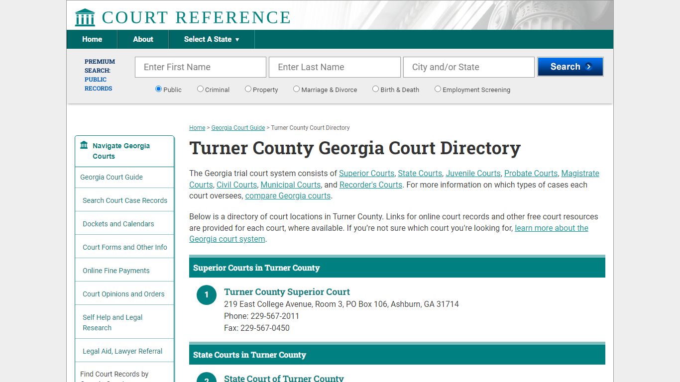 Turner County Georgia Court Directory | CourtReference.com